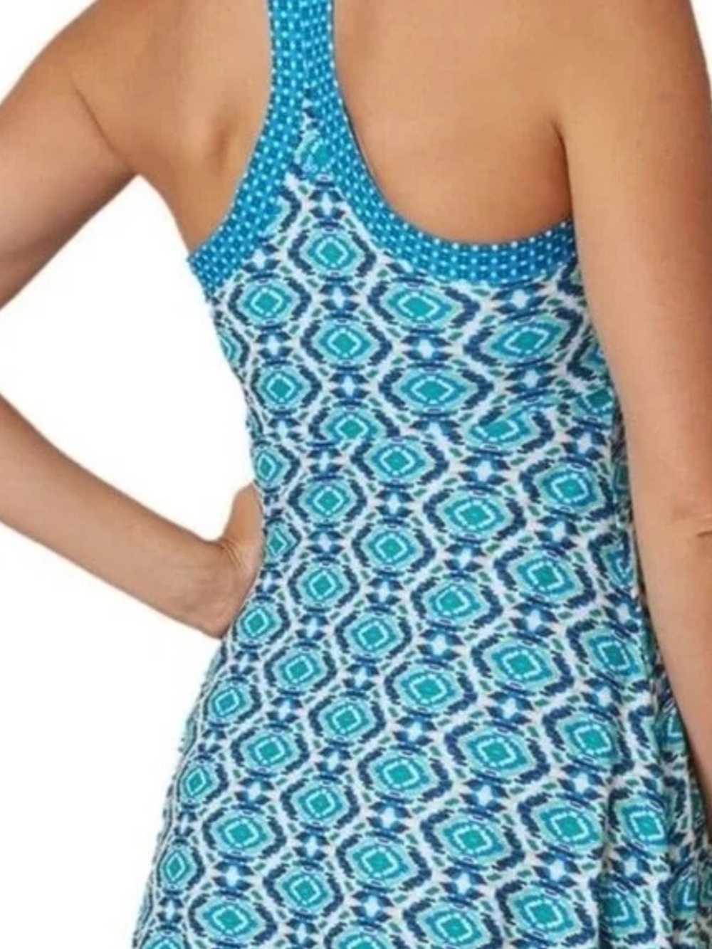 PrAna Cali Aztec Pattern Multicolored Blue Green Racerback Tank Dress Size Small - Picture 2 of 10